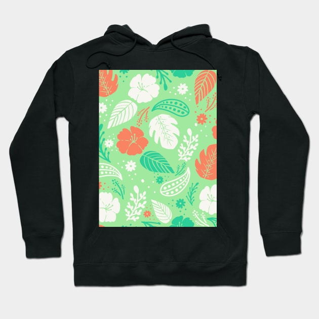 Foliage & Hibiscus Pattern - Mint Hoodie by tanyadraws